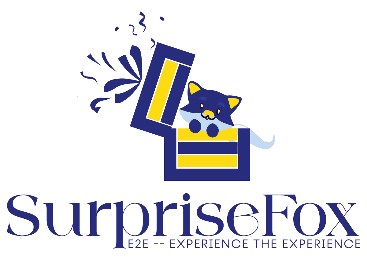 A playful blue cat popping out of a yellow box on a blue background.